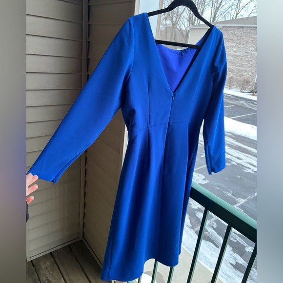🆕🦋 Sachin & Babi Patrizia Cobalt Blue Asymmetric Midi Dress Long Sleeve Size 12 - Picture 7 of 17